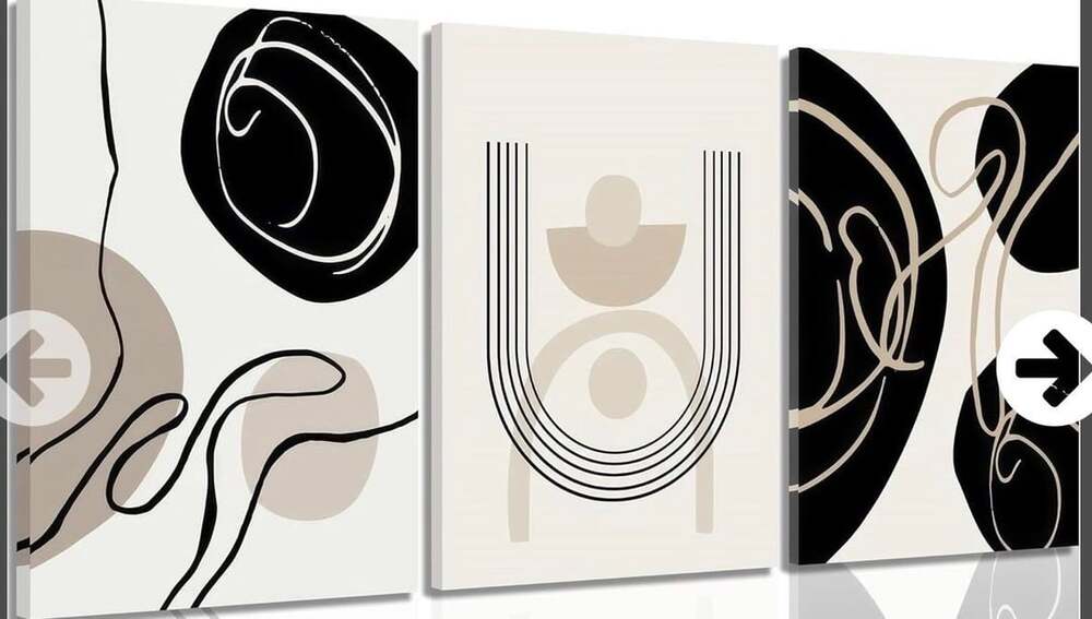 Minimalist Abstract Geometric Line Black Beige Canvas Wall Art